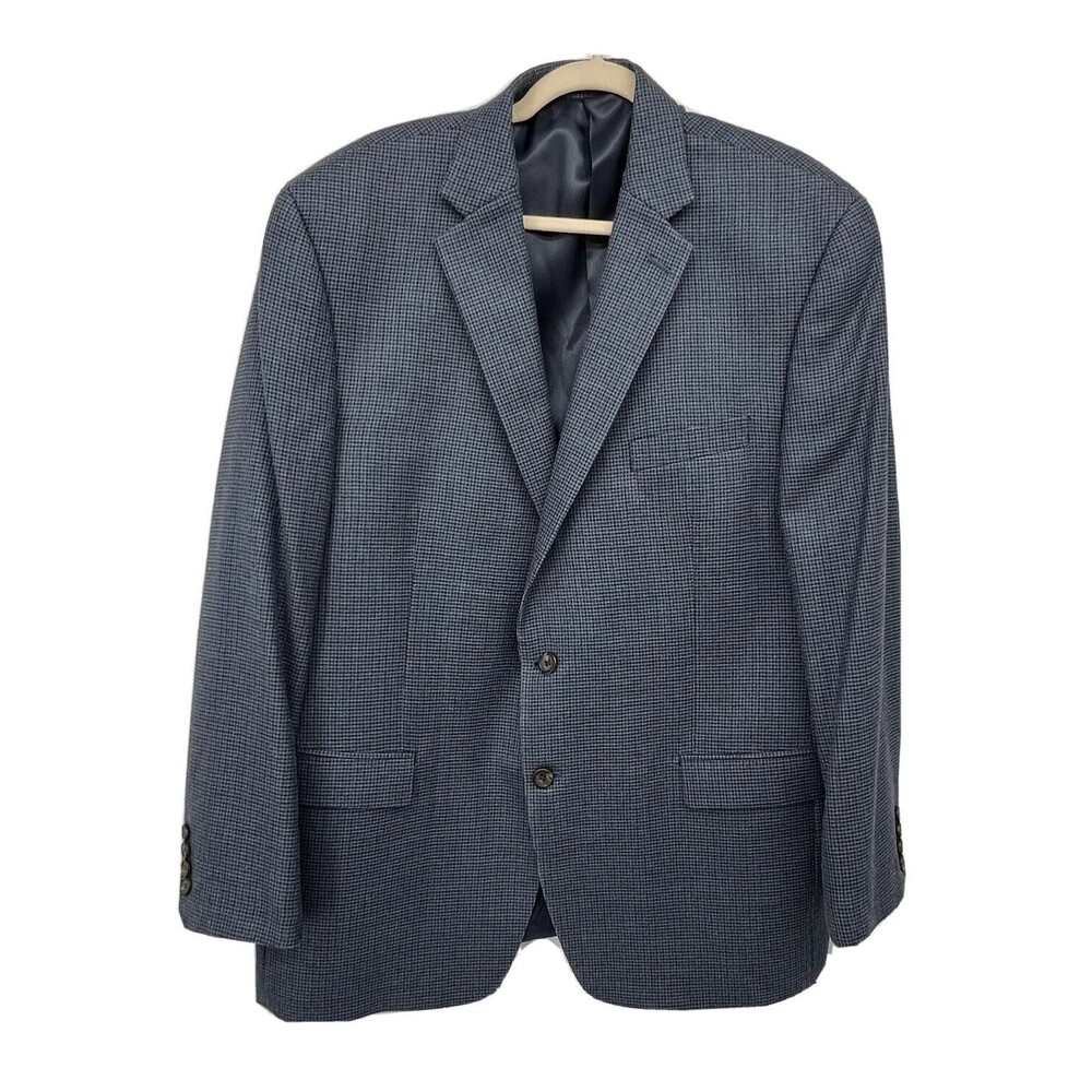 Lauren Ralph Lauren Mens Blazer Sports Coat Silk Wool Sz 46R Houndstooth Blue